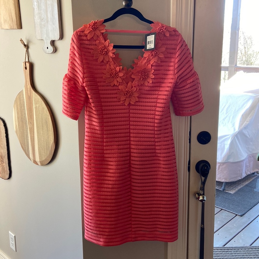 Nanette Lepore Sweet Surprise Coral Flower Lace Shift Dress